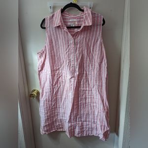 Linen Dress, 2X, Pink and White